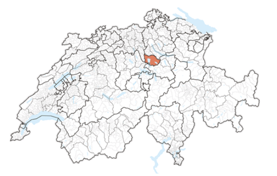 Beispiel-Illustration zur Gesamtfläche aller belasteten Standorte: sie entspricht mit rund 225 km2 in etwa der Fläche des Kantons Zug