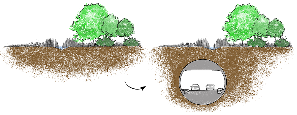 Schutzmassnahme: Durch Bohrung des Tunnels bleibt das Biotop unverändert bestehen.