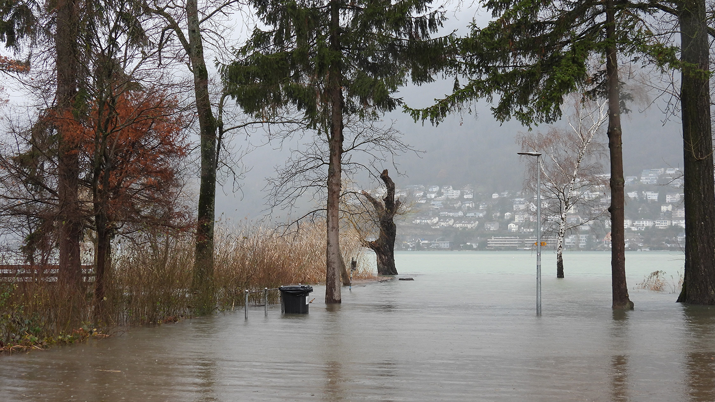 Überschwemmtes Ufergebiet am Bielersee vom 13.12.2023