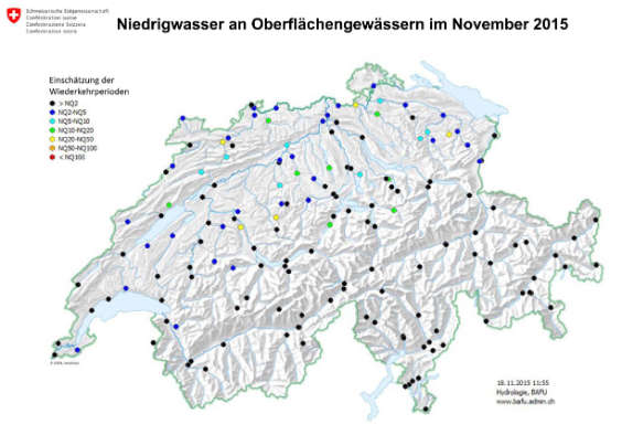 Niedrigwasser an Oberflächengewässern im November 2015