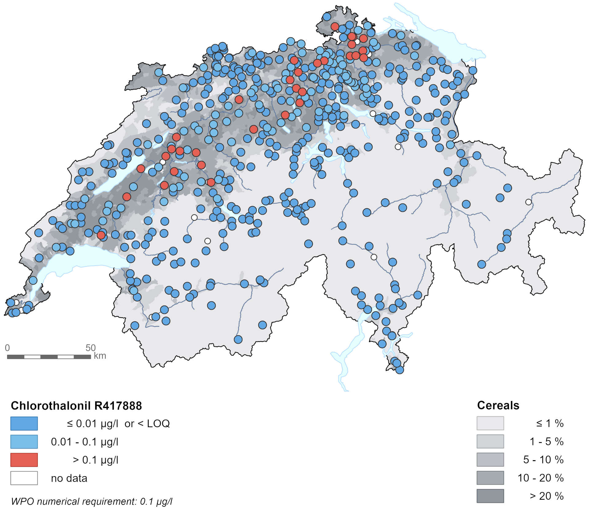 Chlorothalonil R471888 in groundwater. Data: NAQUA 2022