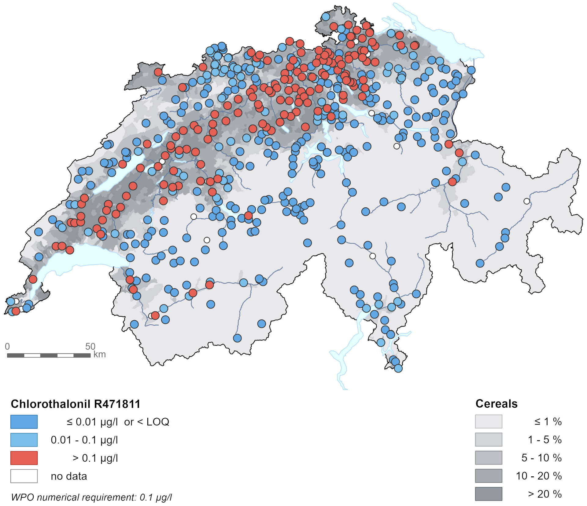 Chlorothalonil R471811 in groundwater. Data: NAQUA 2022