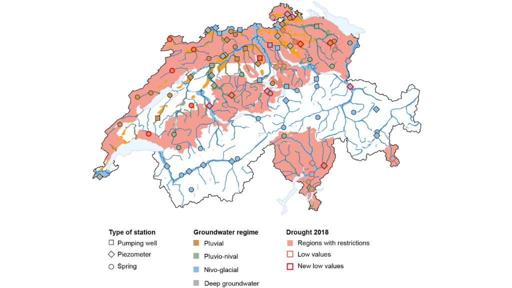 2018 drought – Regions with restrictions due to water scarcity compared with QUANT monitoring sites