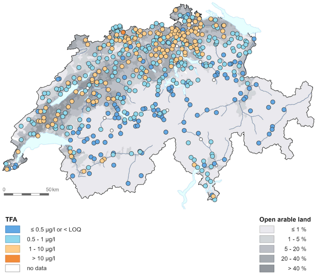 TFA in groundwater. Data: NAQUA 2022/2023