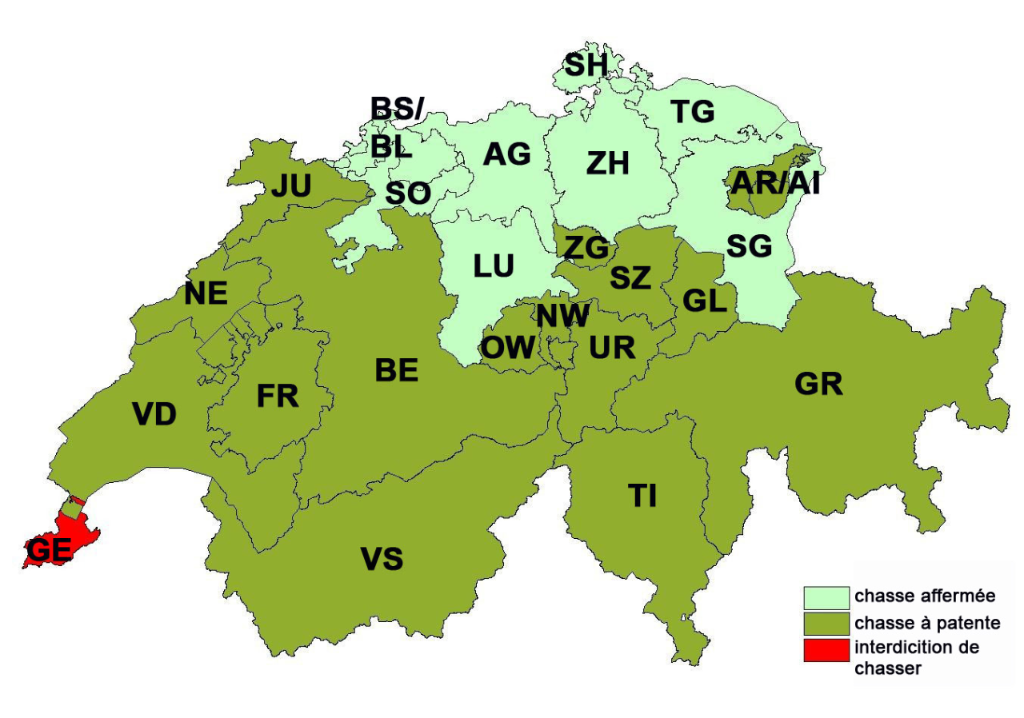 Systèmes de chasse en Suisse (carte)