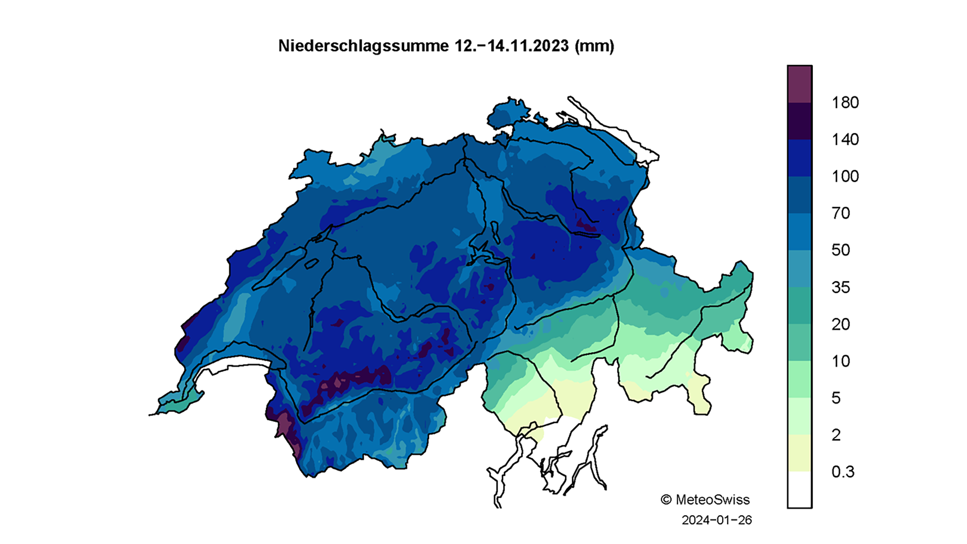 Niederschlagssumme vom 12.-14. November 2023 (mm)