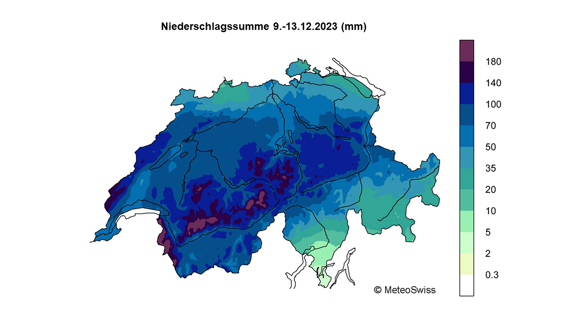Niederschlagssumme vom 9.-13. Dezember 2023 (mm)