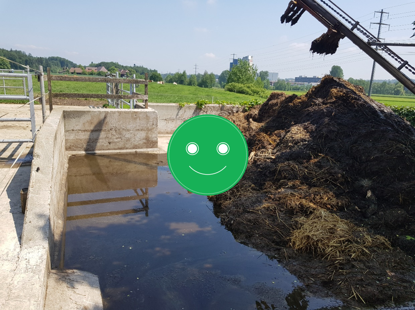 Miststock mit Randabschluss bei dem die Gewässer geschützt sind