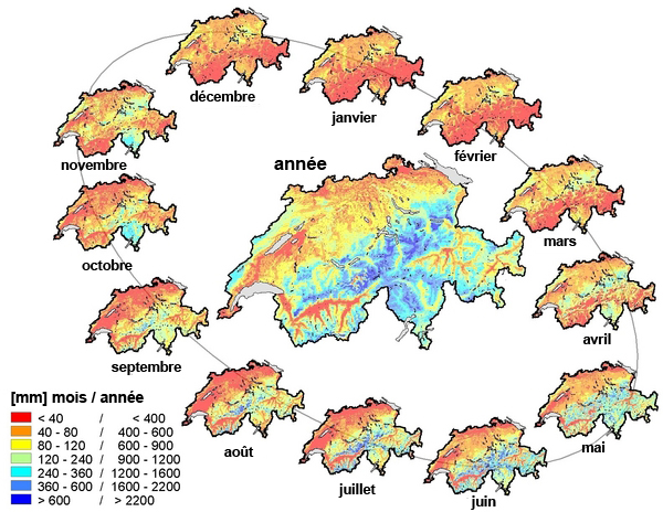 Graphique hauteurs moyennes mensuelles et annuelles des débits