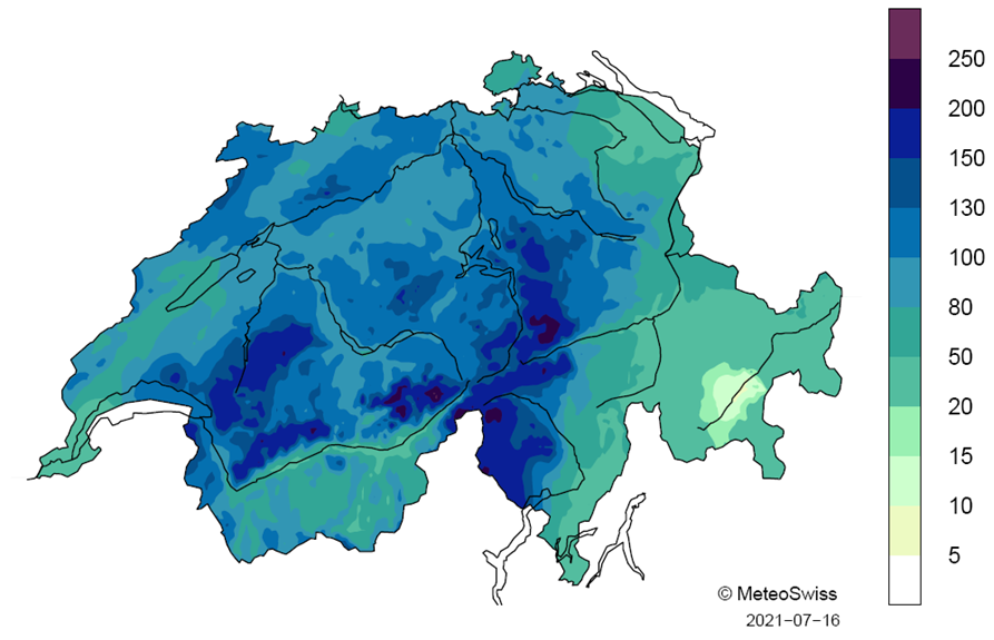 Niederschlagssumme vom 12. – 15. Juli 2021