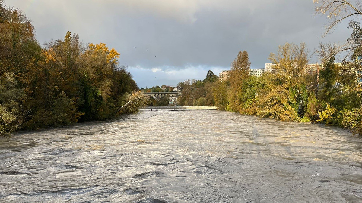Hochwasser an der Arve bei Genf am 15.11.2023