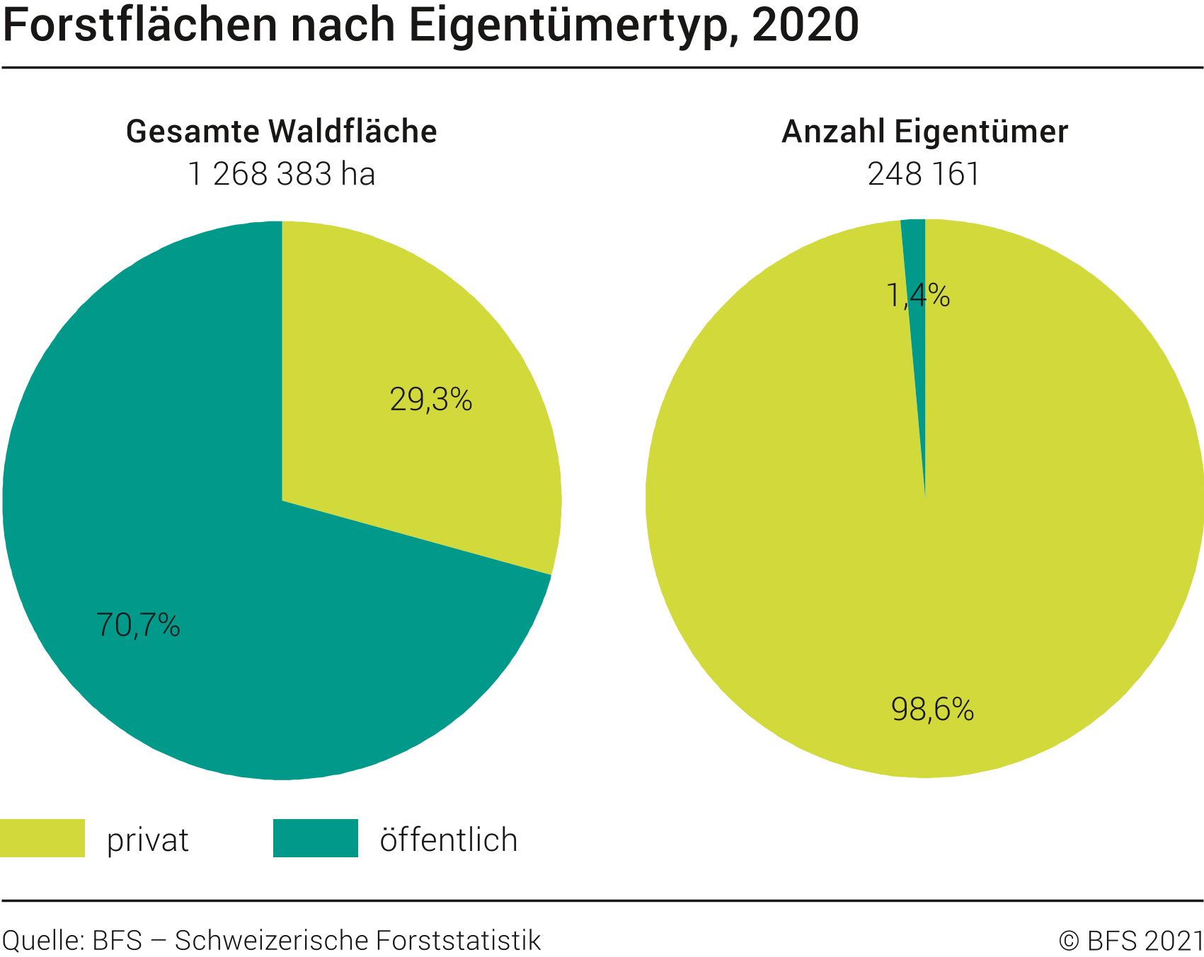 Forstflächen nach Eigentümertyp, 2020