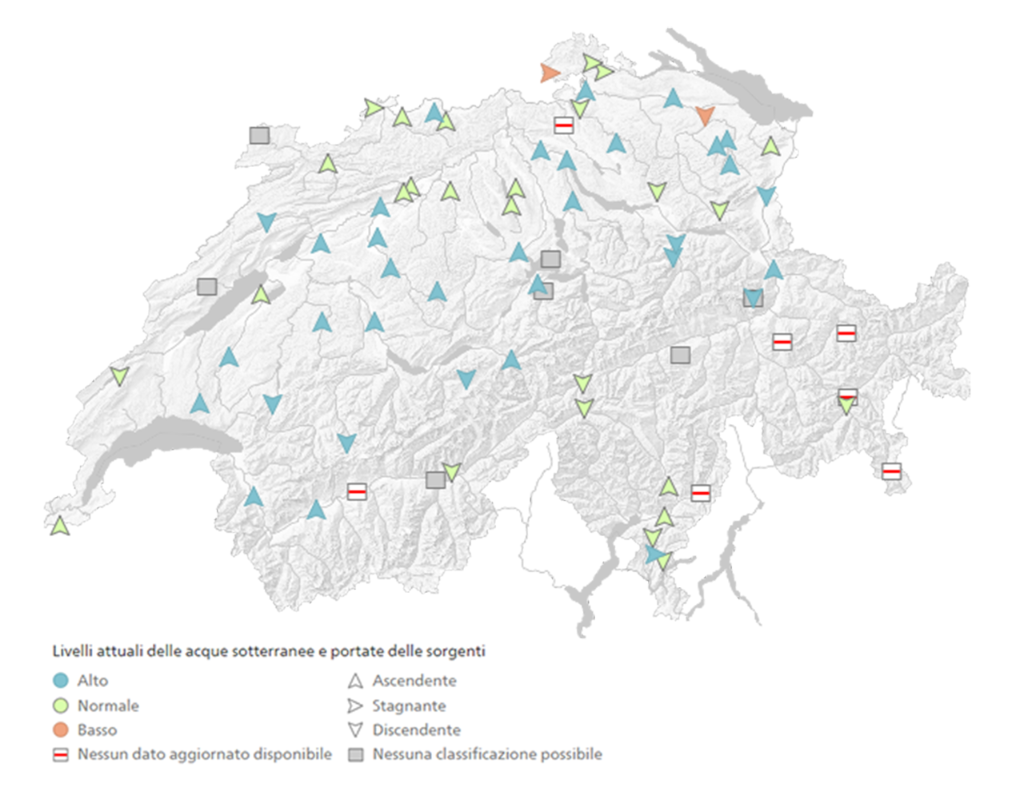 Cartina dei livelli delle acque sotterranee e delle portate delle sorgenti al 08.12.2023