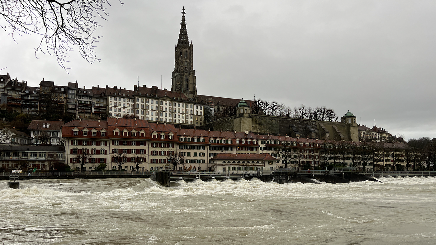 Hochwasser an der Aare bei Bern am 13.12.2023
