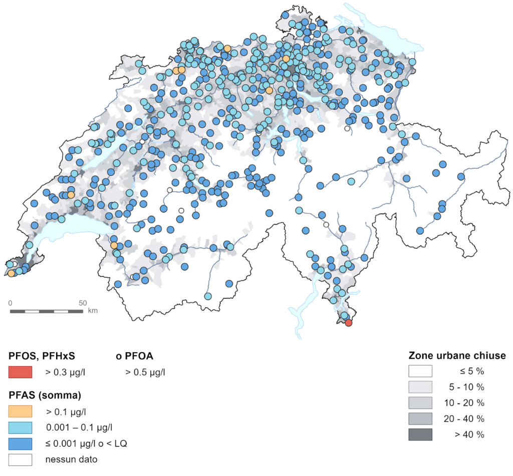 Mappa: PFAS nelle acque sotterranee 2021